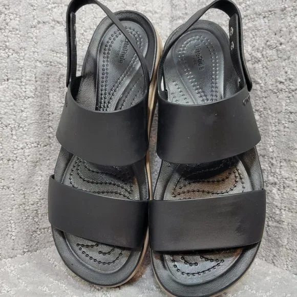 Crocs Brooklyn Womens Size US 7 Black Low Wedge Open Toe Strappy Sandal - Picture 8 of 11